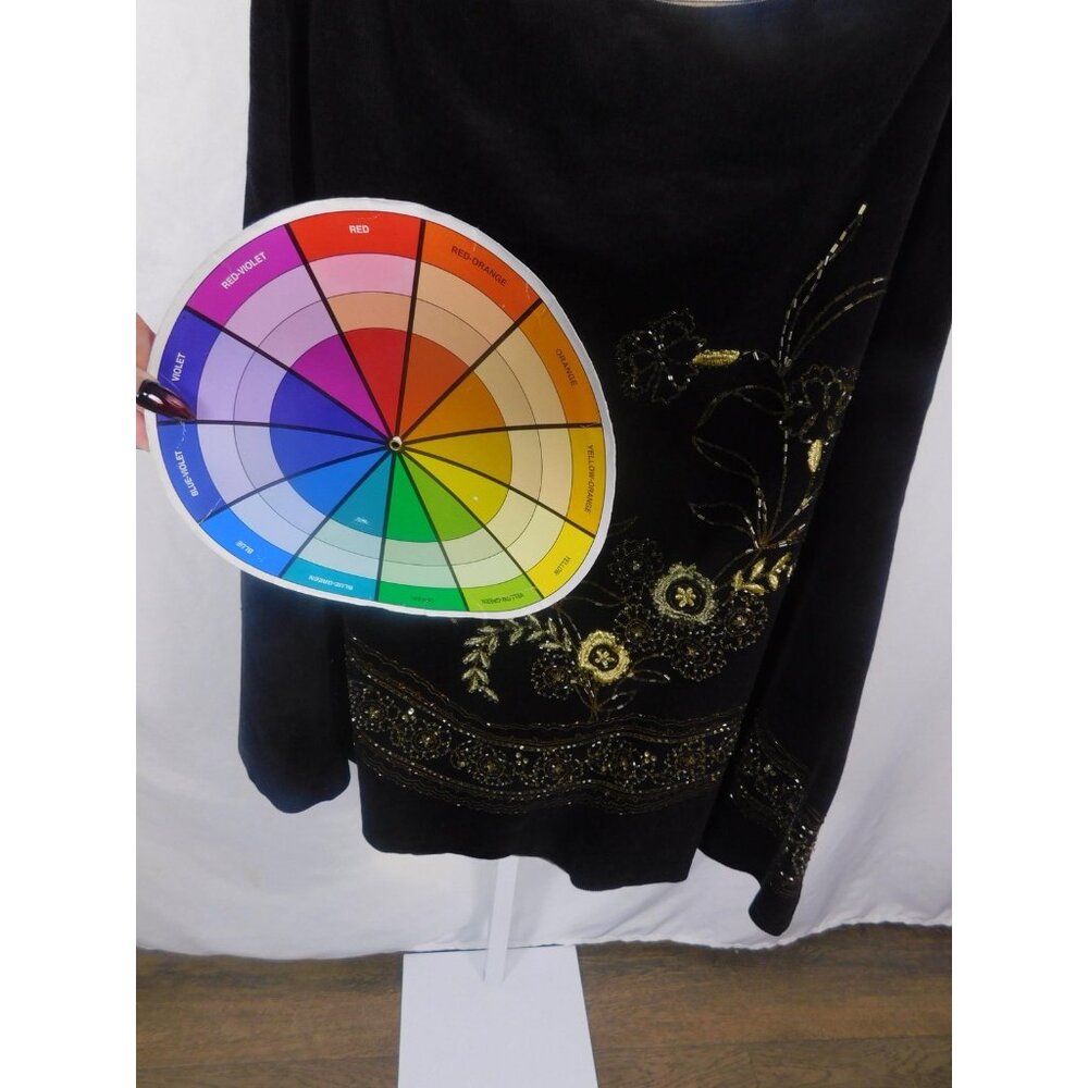 Willi Smith Black Floral Bead Embroidered Skirt Cotton Blend Boho Witch 8 - Picture 7 of 9